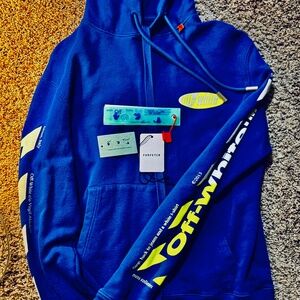 Authenticated Off-WhiteMENS SS19 Spilt Logo Slim Hoody Blue
